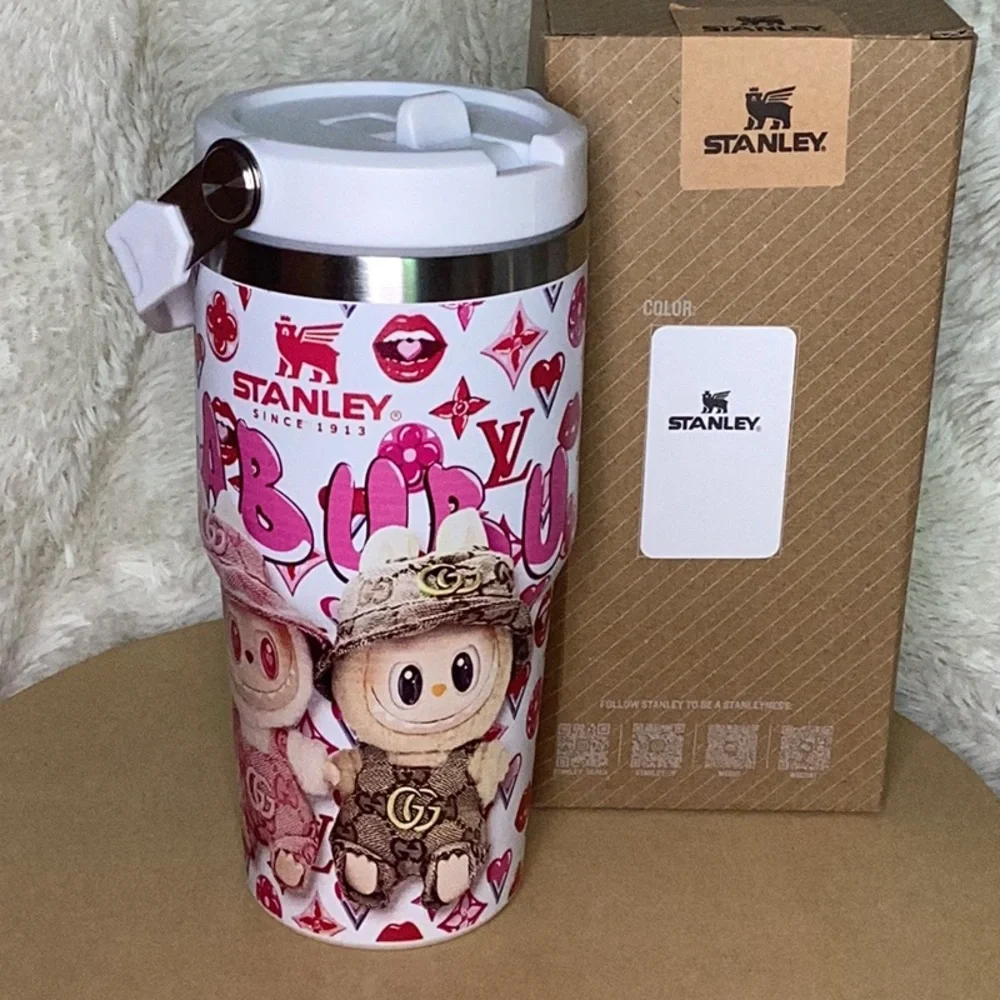 Stanley X Labubu Pink and White 20 oz Tumbler with Designer pattern - Picture 1 of 5